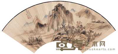 鲍亚晖 深山草堂图 扇面 